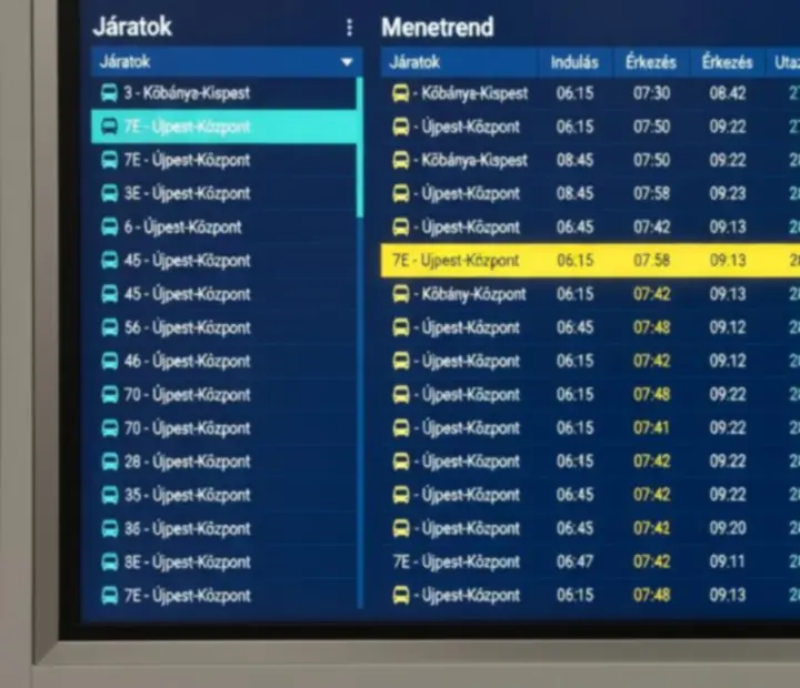 Menetrend-tervező panel egy városi buszjárat időzítésének szerkesztéséhez a játékban