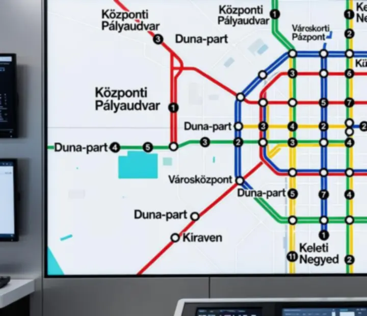 Modern, stilizált busz útvonal-térkép megállójelölésekkel