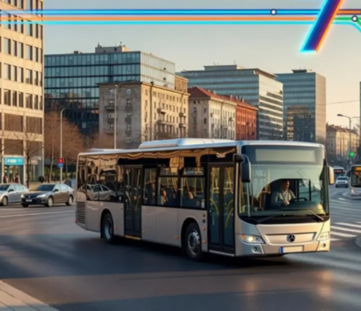 Városi buszmegálló és csomópont panoráma modern városrészben